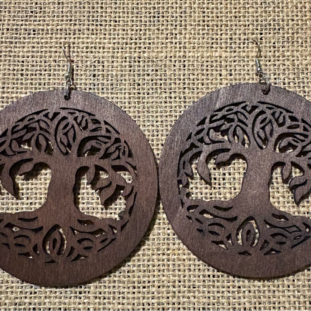 Brown Tree of Life Wooden Earrings
